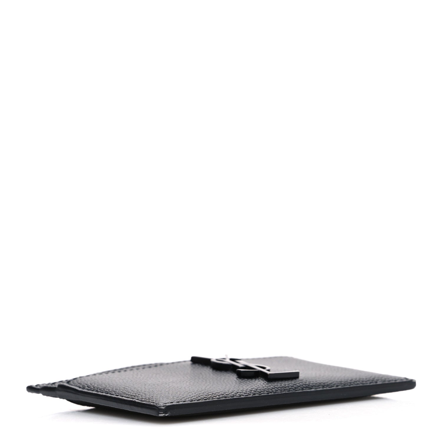 Saint Laurent Grain De Poudre Matelasse Chevron Monochrome Monogram Credit Card Case Black 4 of 7