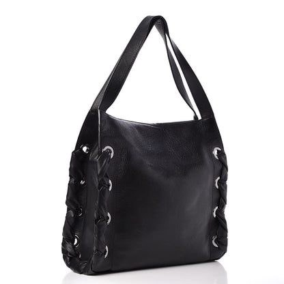 Jimmy Choo Grainy Calfskin Grommet Lace Up Rion Shoulder Bag Black 3 of 6
