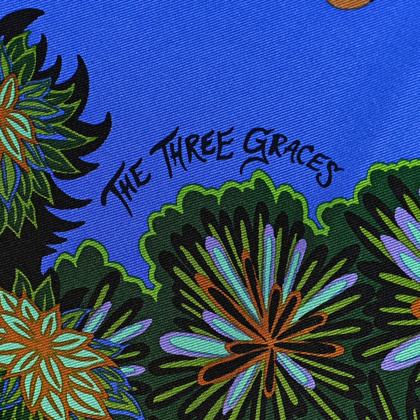 Silk The Three Graces Scarf 90 Bleu Vif Marron Vert