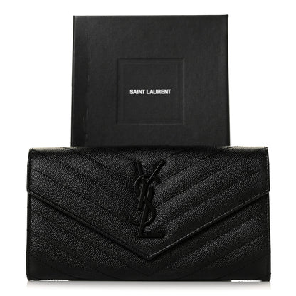 Saint Laurent Grain De Poudre Matelasse Chevron Monogram Flap Wallet Black 9 of 9