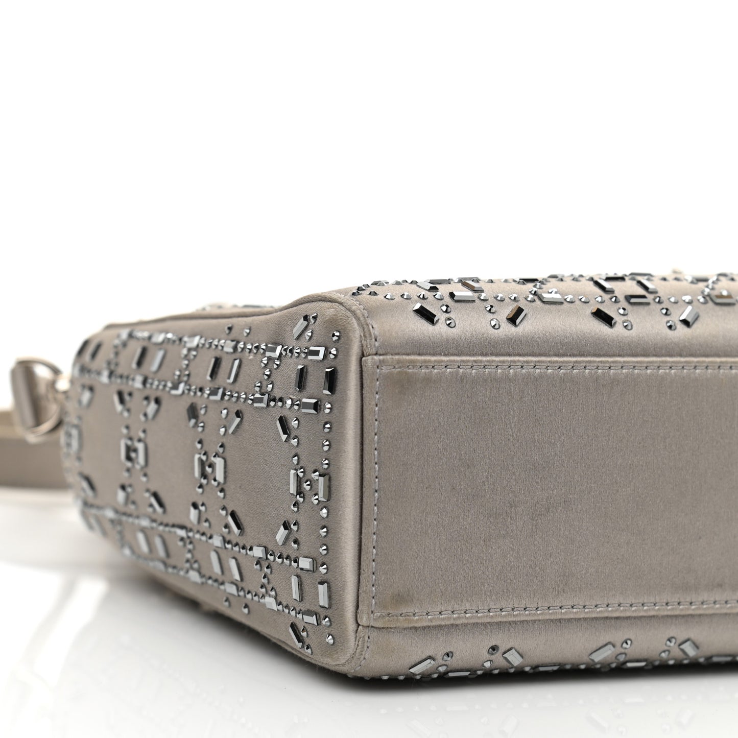 Satin Crystal Cannage Mini Lady Dior Gray