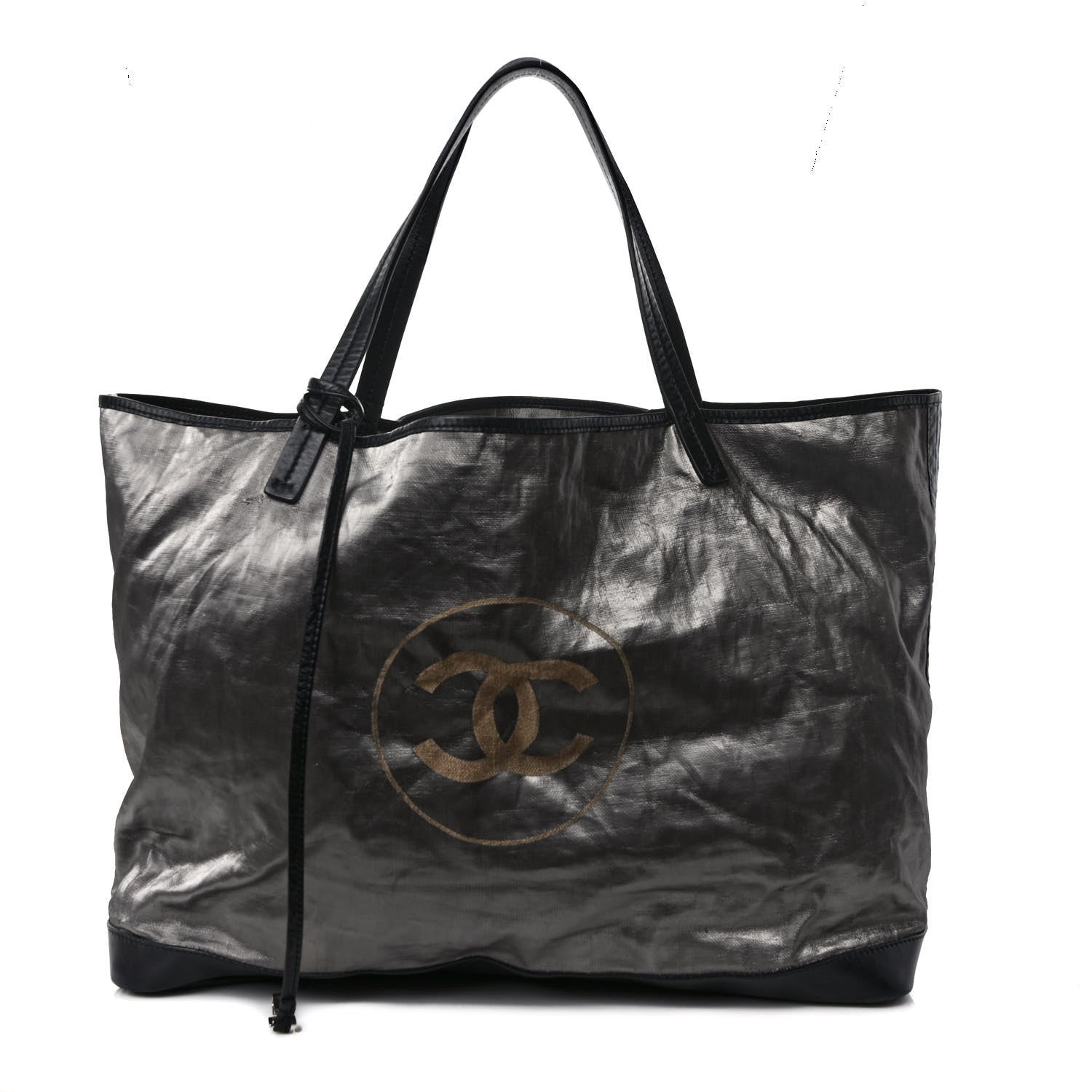 Chanel Metallic Linen Calfskin CC Beach Tote Silver 1 of 9