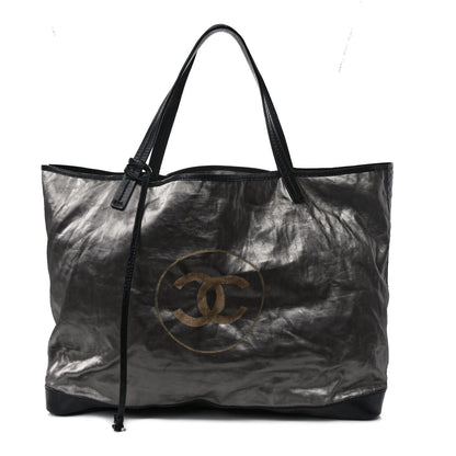 Chanel Metallic Linen Calfskin CC Beach Tote Silver 1 of 9