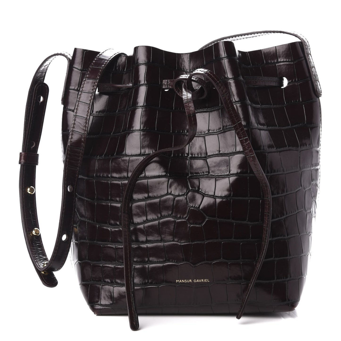 Crocodile Embossed Bucket Bag Burgundy