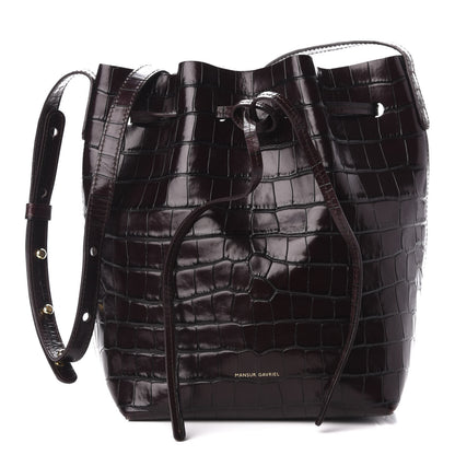 Mansur Gavriel Crocodile Embossed Bucket Bag Burgundy 1 of 9