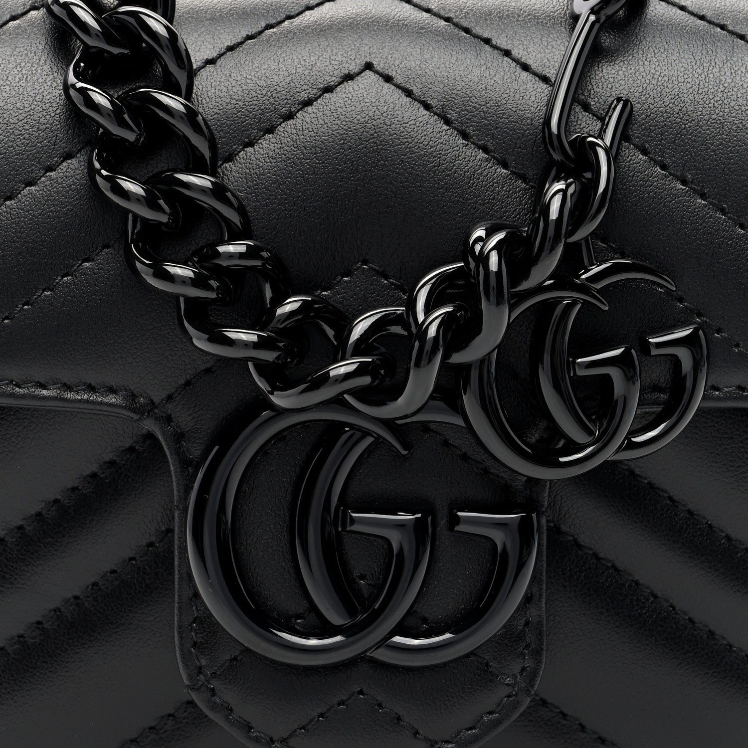 Gucci Calfskin Matelasse Monochrome GG Marmont Chain Mini Belt Bag Black 7 of 9