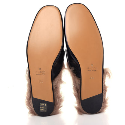 Gucci Goatskin Fur Web GG Mens Princetown Slippers 10.5 Black 6 of 10