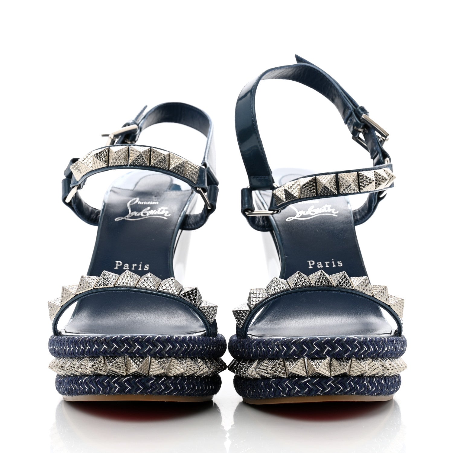 Christian Louboutin Patent Pyraclou 110 Wedge Sandals 41 Blue