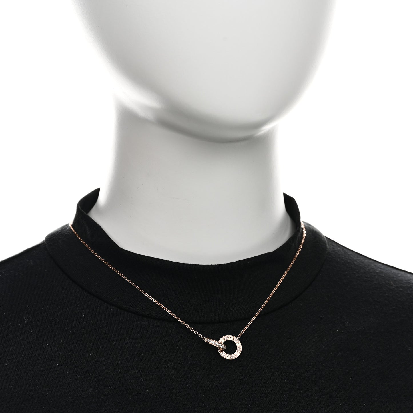 18K Pink Gold Diamond Interlocking LOVE Paved Necklace