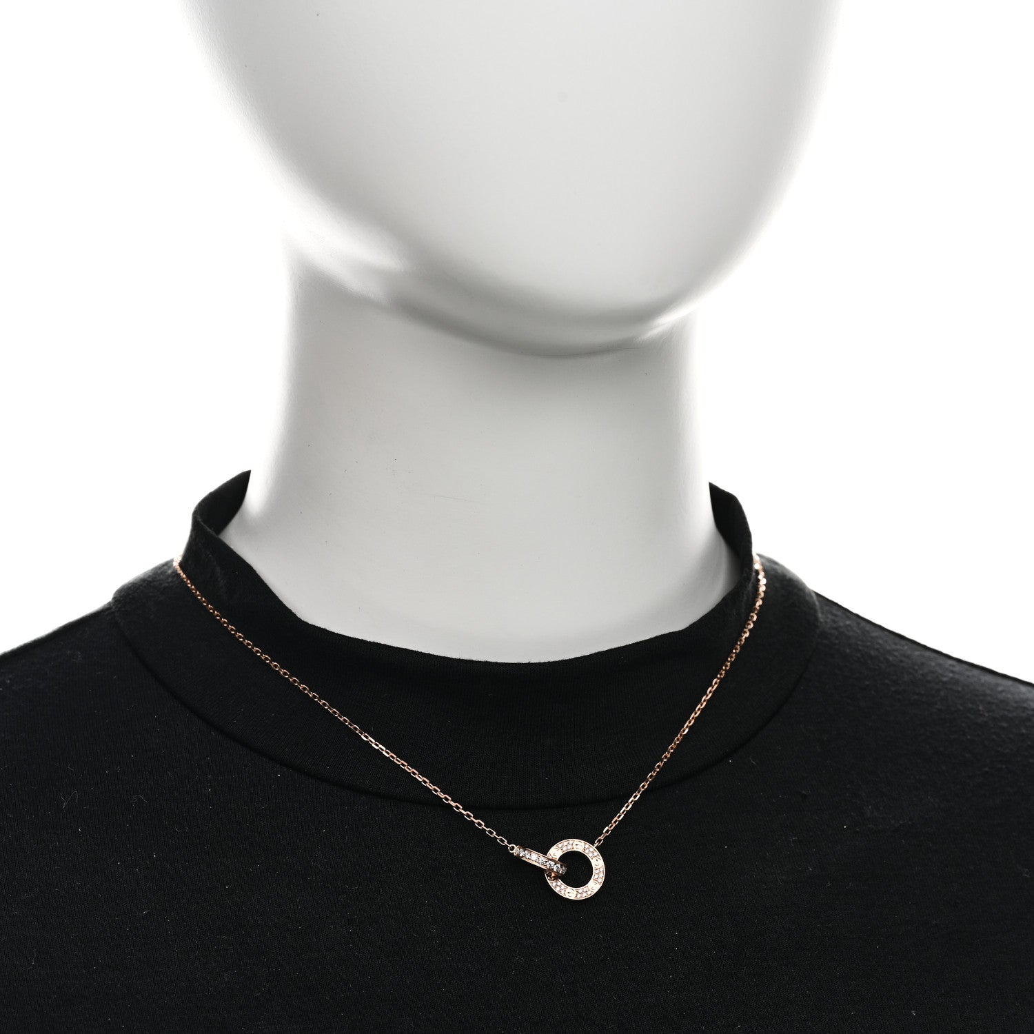 Cartier 18K Pink Gold Diamond Interlocking LOVE Paved Necklace 2 of 6