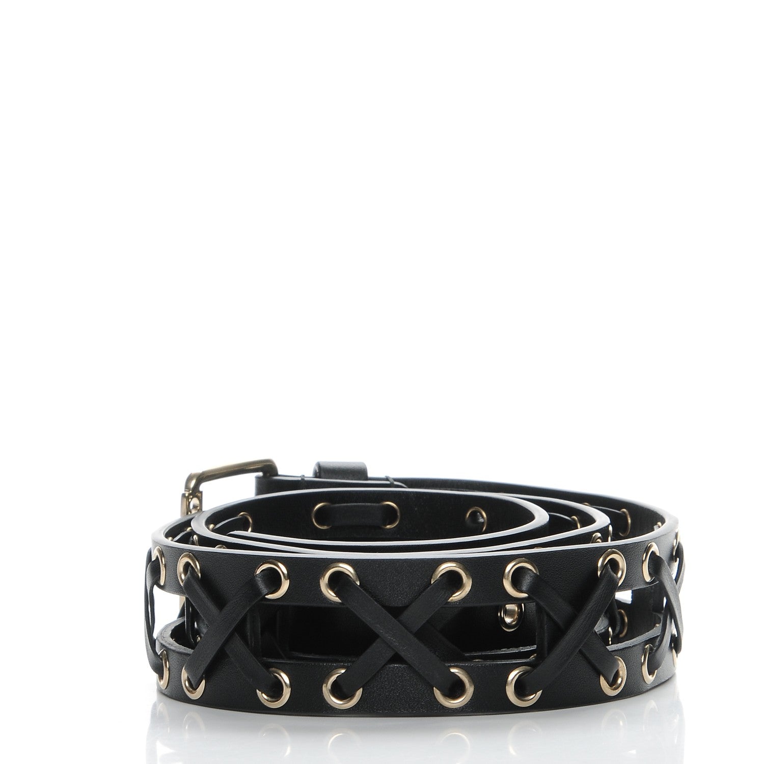 Chanel Calfskin Cross Stitch Grommet Belt 80 32 Black 3 of 6