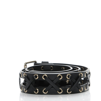 Chanel Calfskin Cross Stitch Grommet Belt 80 32 Black 3 of 6