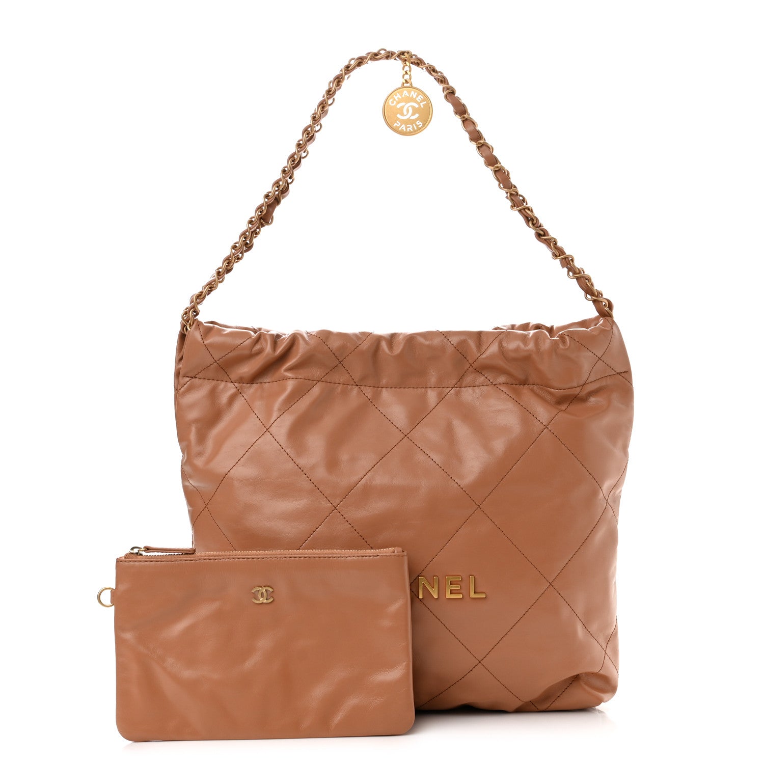 Chanel Shiny Calfskin Quilted Small Chanel 22 Camel 1 of 11