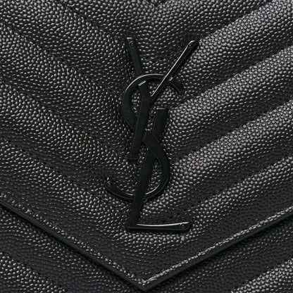 Saint Laurent Grain De Poudre Matelasse Chevron Monogram Chain Wallet Black 8 of 11