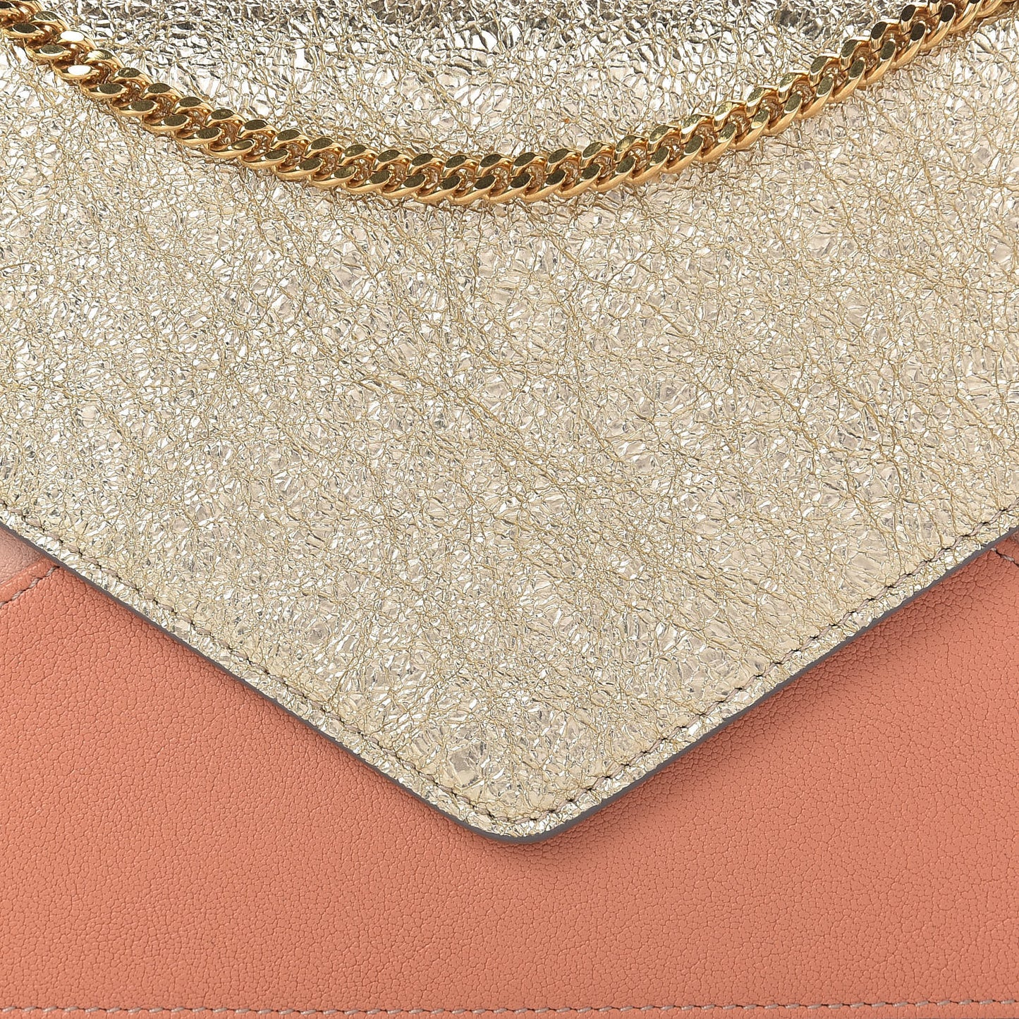 Metallic Calfskin Patchwork Chain Wallet Blush Nude