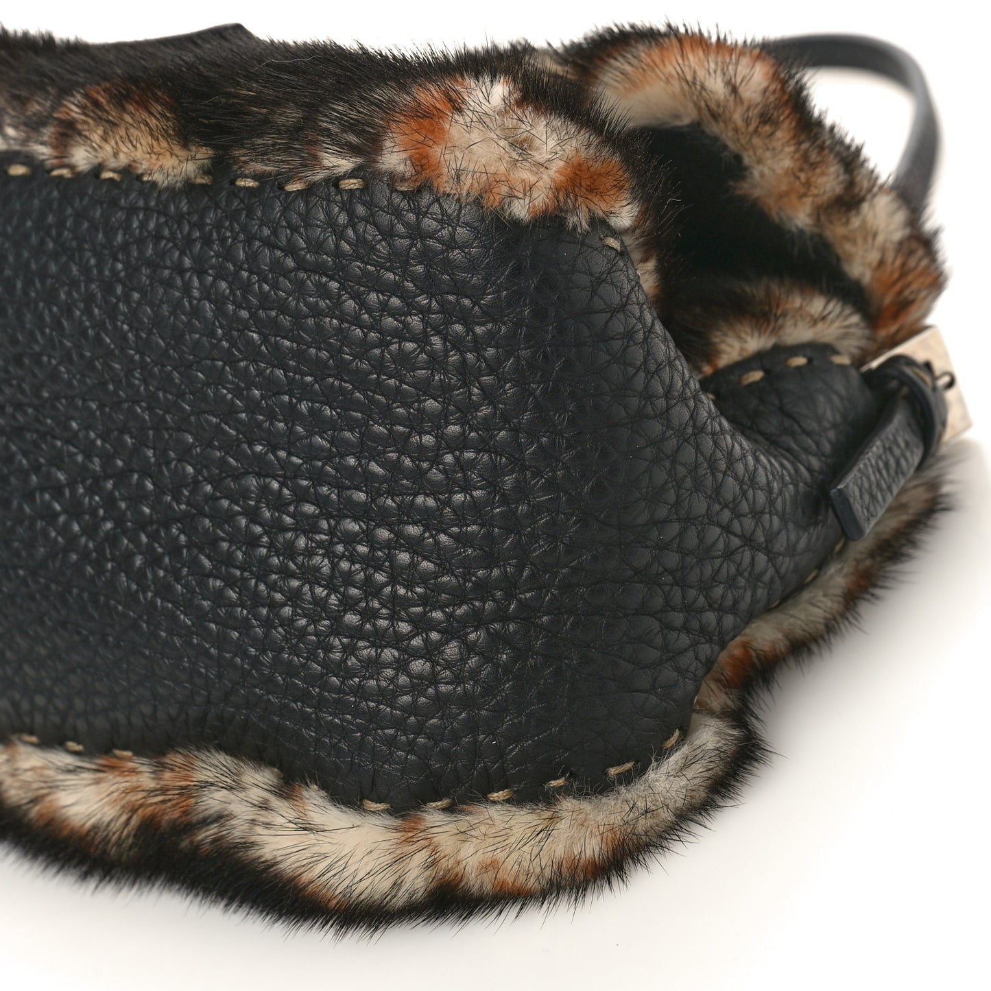 Cuoio Romano Selleria Rabbit Fur Crystal Mini Mama Baguette Black Multicolor
