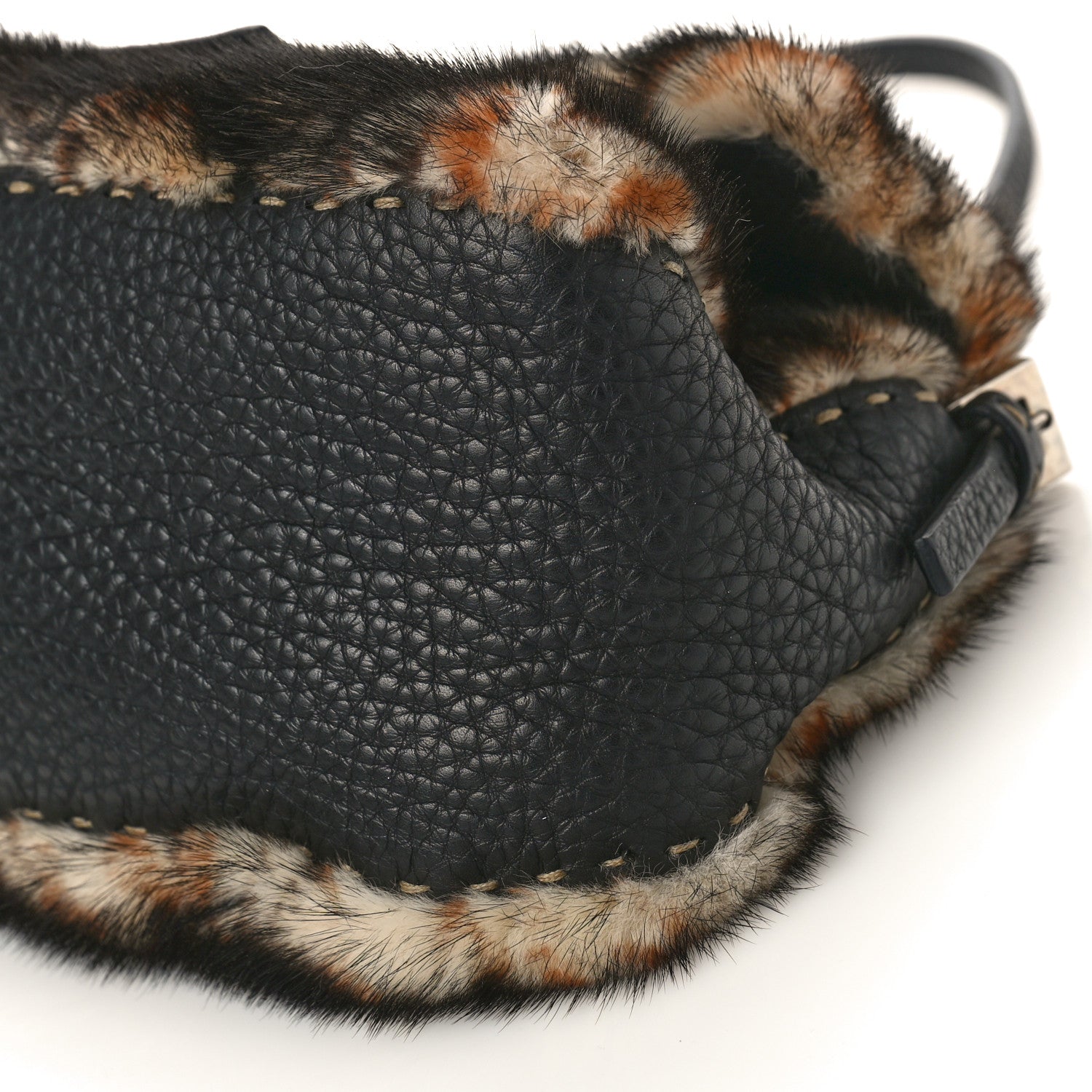 Fendi Cuoio Romano Selleria Rabbit Fur Crystal Mini Mama Baguette Black Multicolor 9 of 11