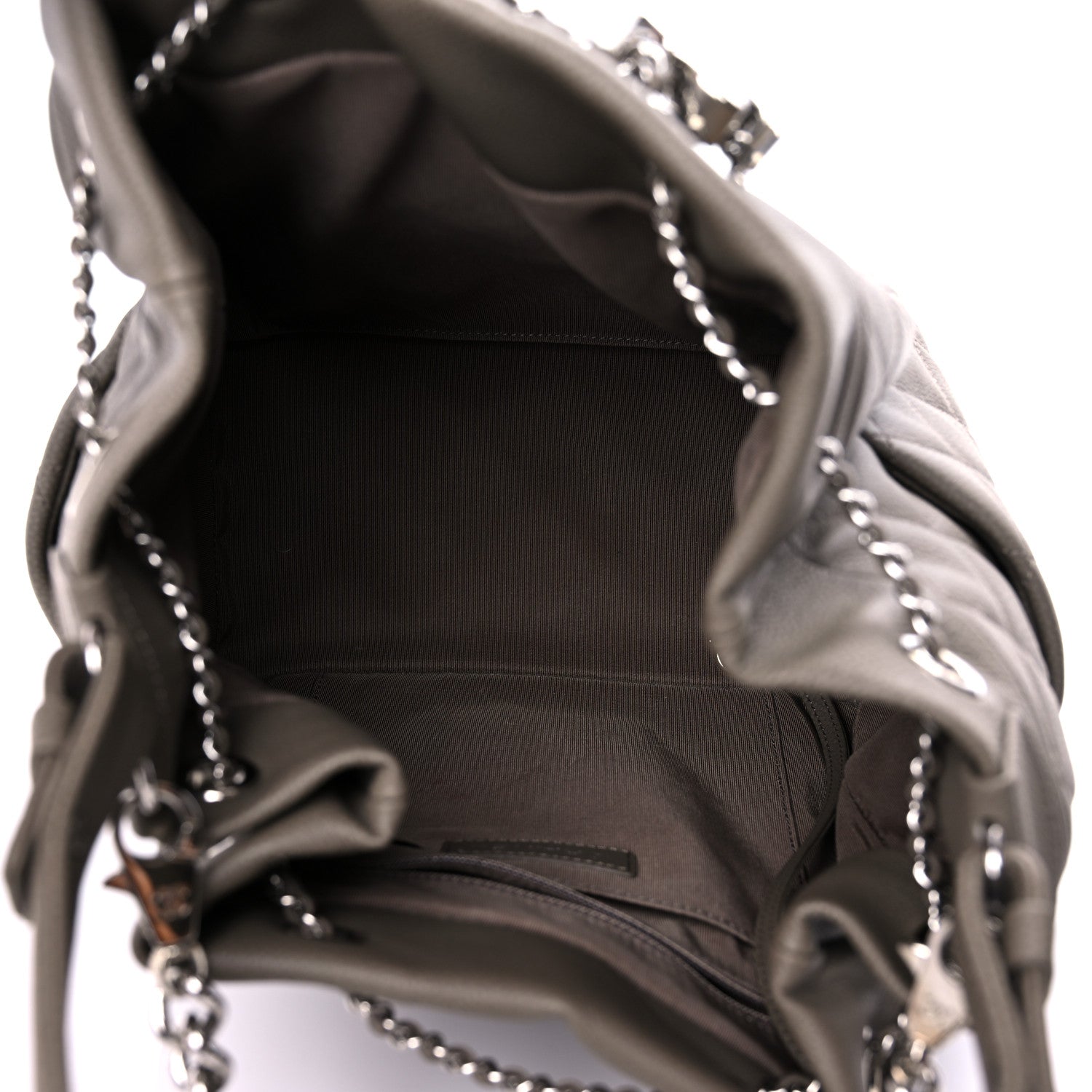 Chanel Caviar Flat Quilted CC Chain Bucket Drawstring Bag Khaki 5 of 10