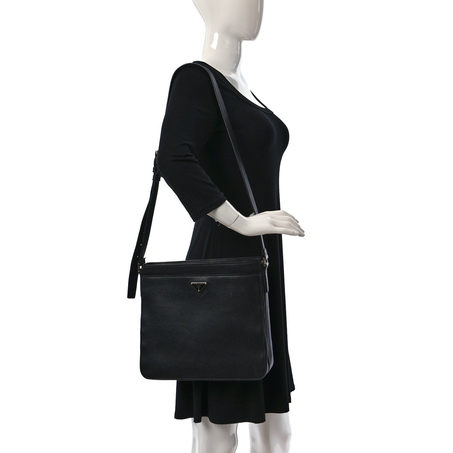 Prada Vitello Daino Flat Messenger Bag Black 2 of 11