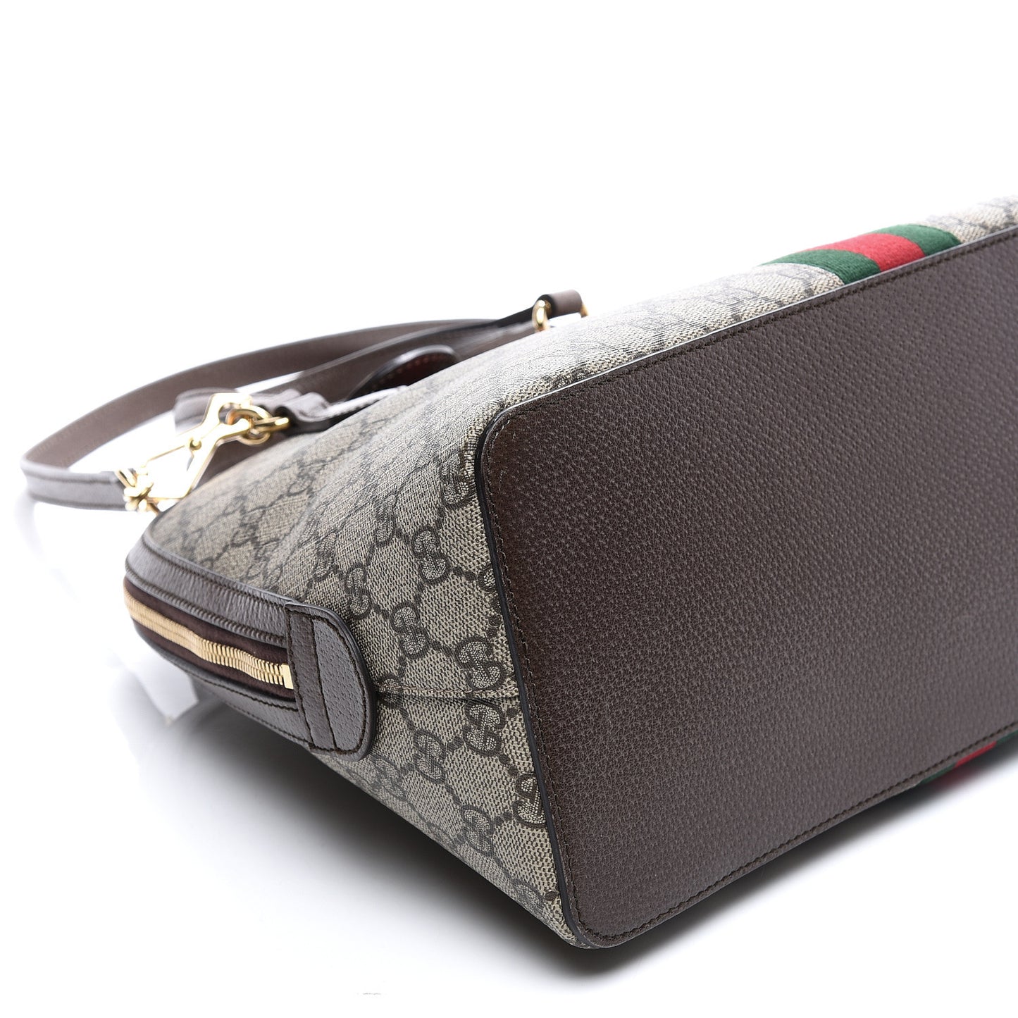 GG Supreme Monogram Web Medium Ophidia Top Handle Dome Bag Brown