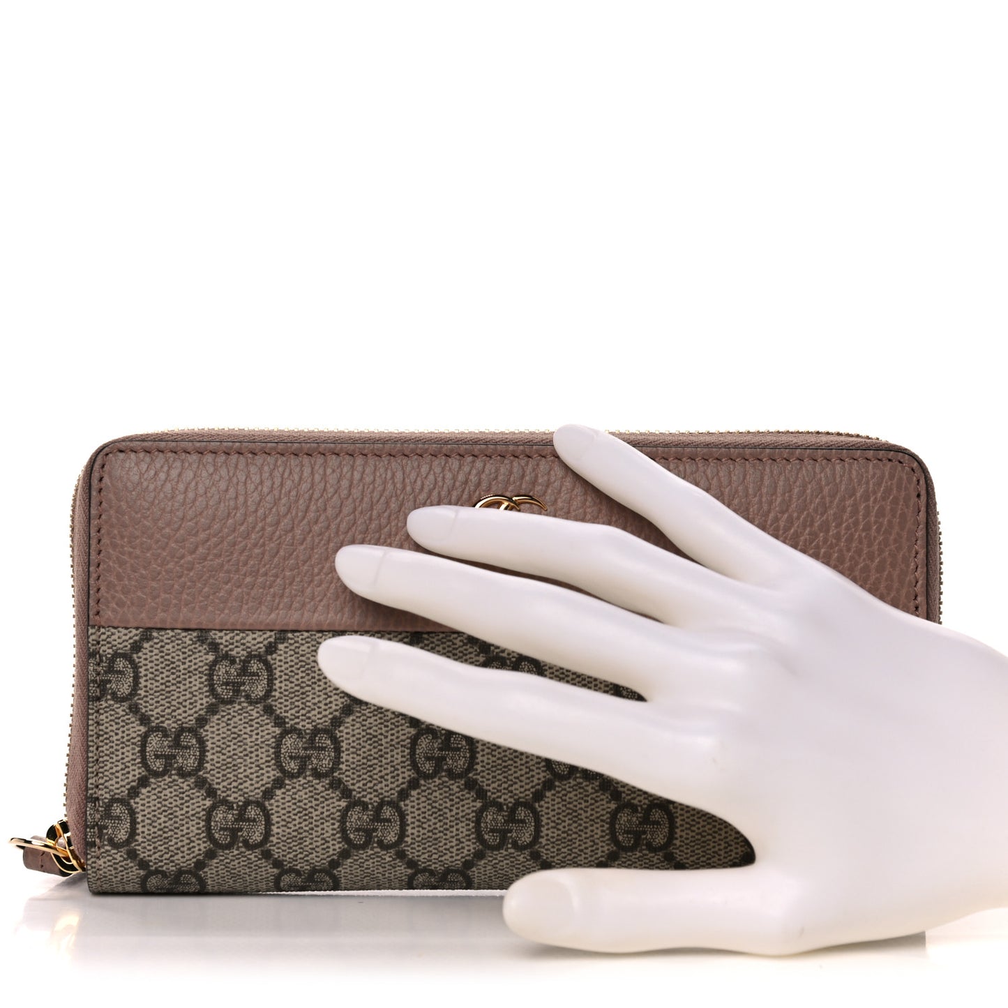 Dollar Calfskin GG Supreme Monogram GG Marmont Zip Around Wallet Porcelain Rose Beige Ebony
