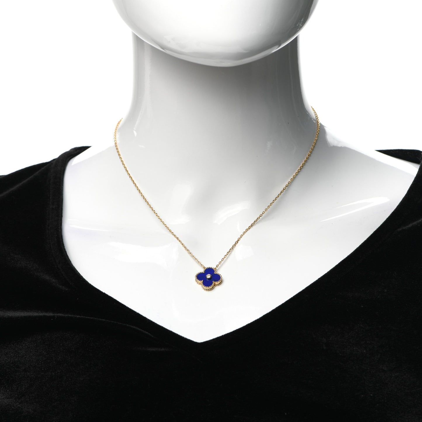18K Yellow Gold Diamond Lapis Lazuli Vintage Alhambra Pendant Necklace
