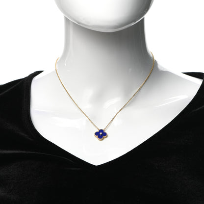 Van Cleef & Arpels 18K Yellow Gold Diamond Lapis Lazuli Vintage Alhambra Pendant Necklace 3 of 6