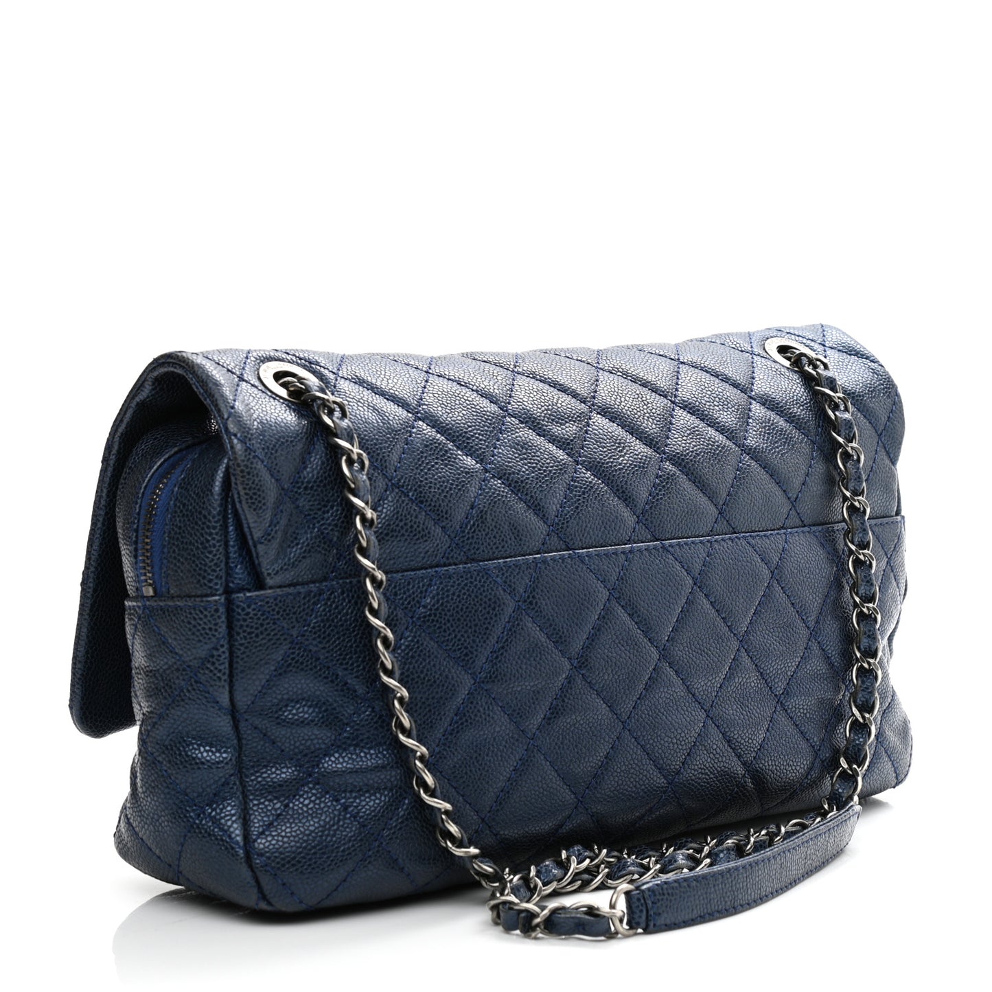 Iridescent Caviar Quilted Jumbo Easy Flap Blue
