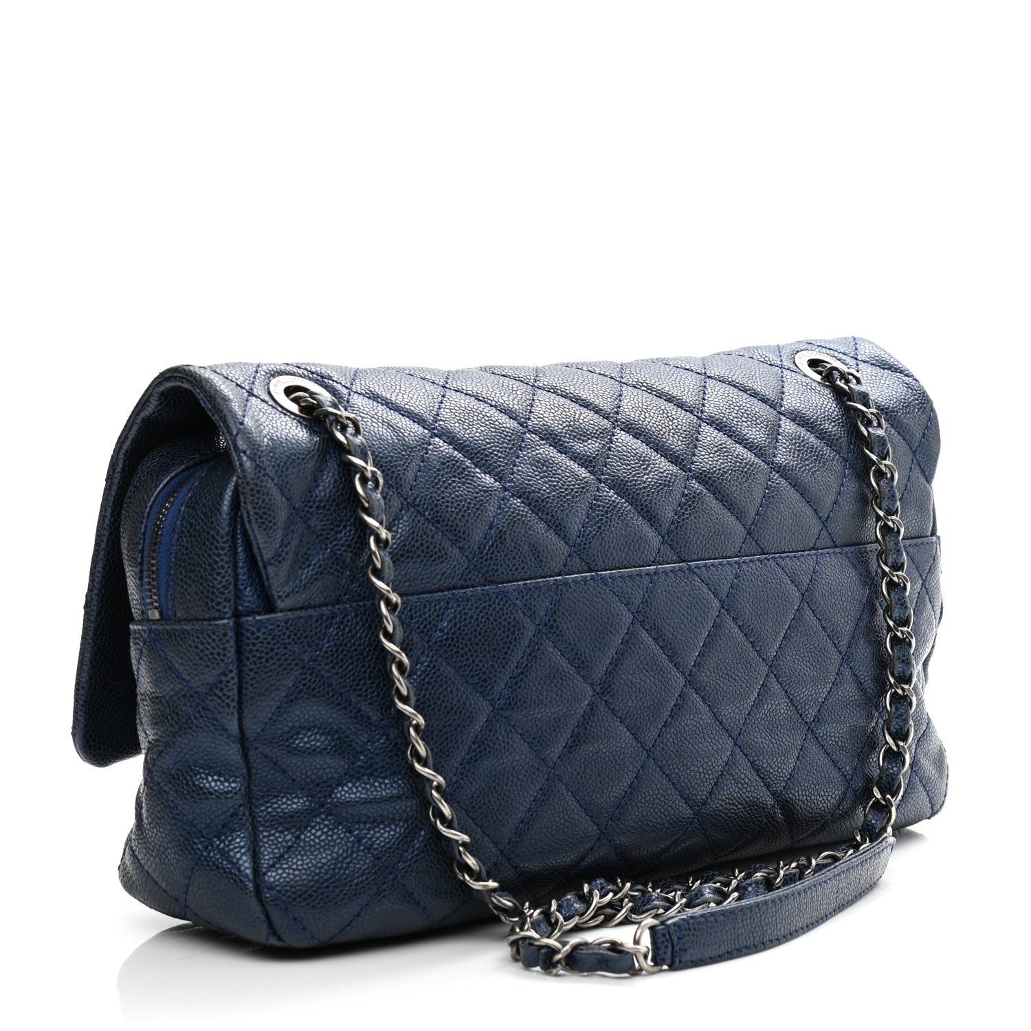Chanel Iridescent Caviar Quilted Jumbo Easy Flap Blue 3 of 12