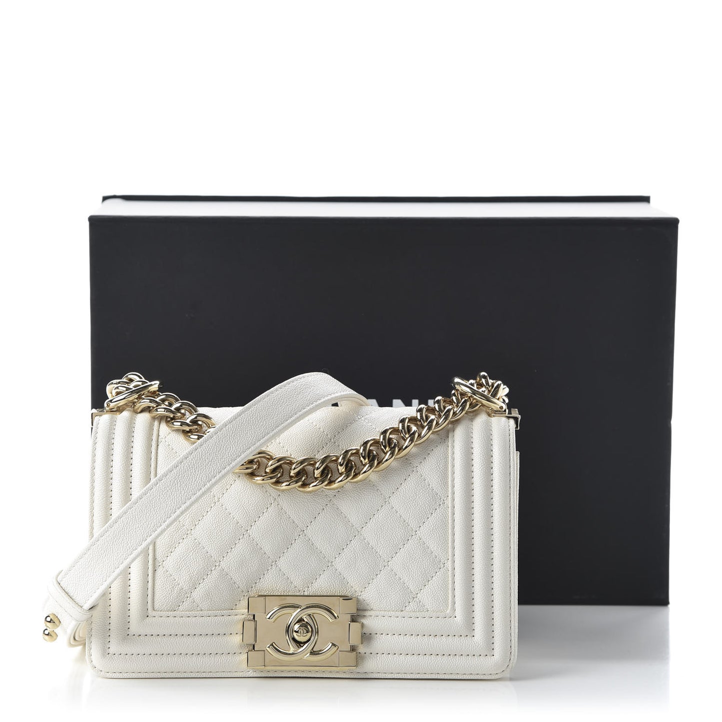 Caviar Quilted Small Boy Flap White
