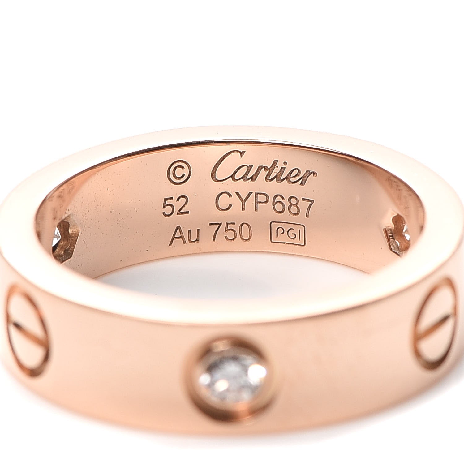 Cartier 18K Pink Gold 3 Diamond 5.5mm LOVE Ring 52 6 4 of 4