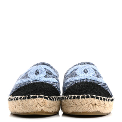 Chanel Cotton Tweed CC Espadrilles 39 Blue Ecru Black 3 of 10