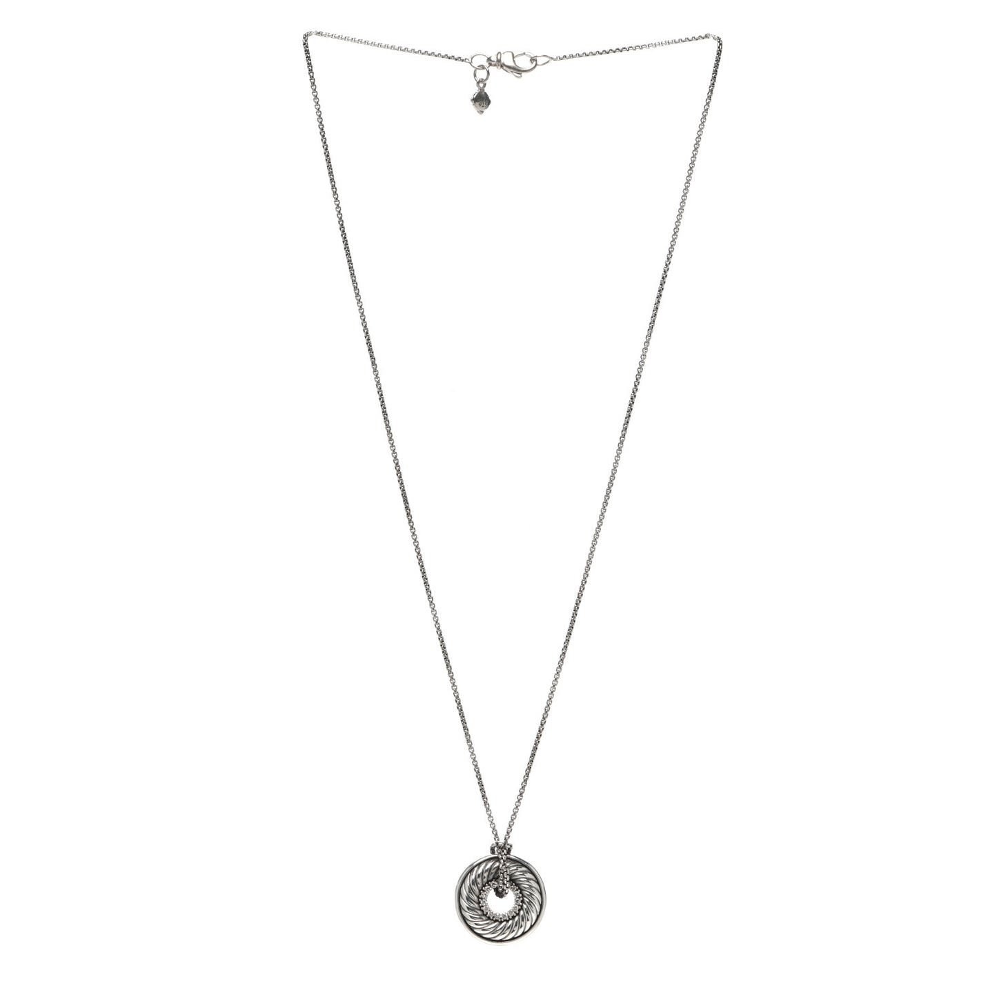 Sterling Silver Diamond Sculpted Cable Disc Necklace