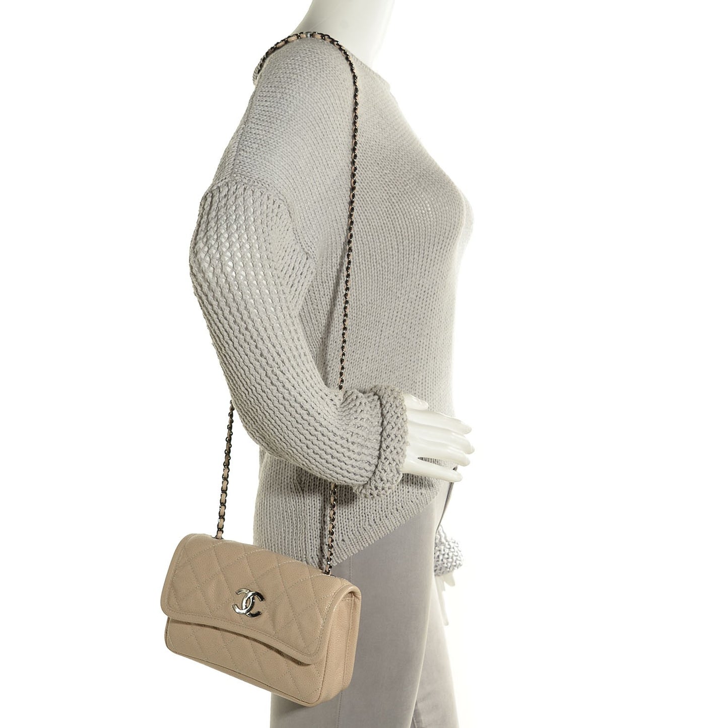 Grained Calfskin Small Natural Beauty Flap Light Beige
