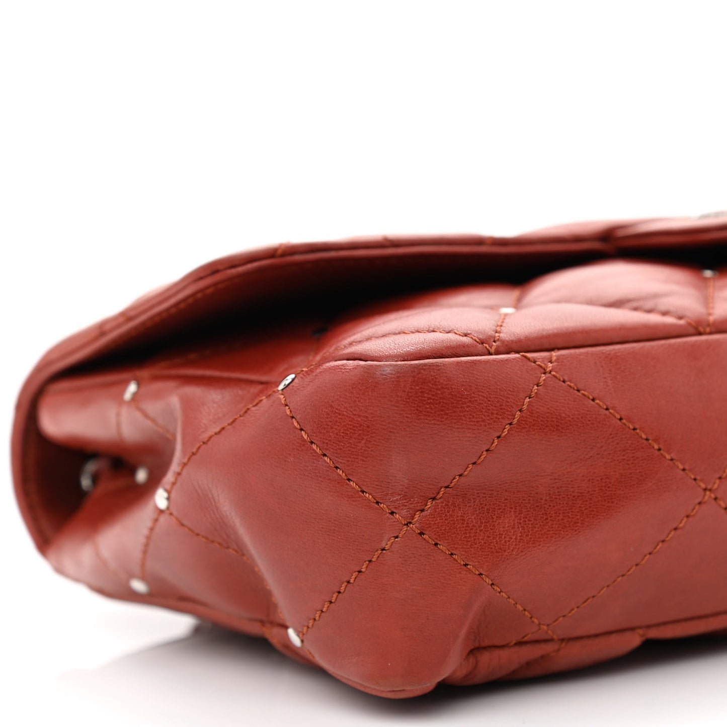 Lambskin Studded Medium Flap Orange