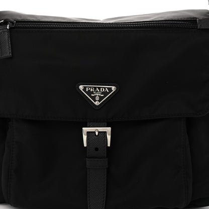 Prada Re-Nylon Vela Saffiano Pocket Single Buckle Messenger Shoulder Bag Black 7 of 11