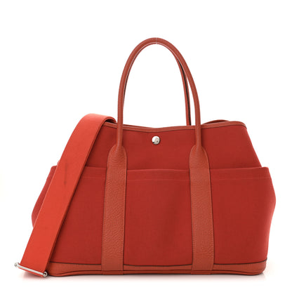 Hermes Toile Militaire Vache Country Garden Party Pockets 36 MM Tote Rouge Tomate Capucine 1 of 17