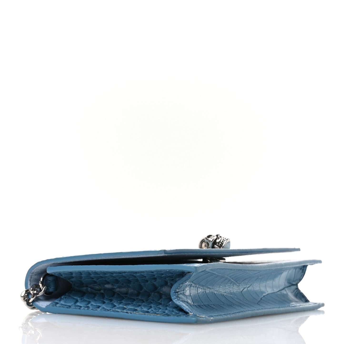 Calfskin Crocodile Embossed Skull Mini Crossbody Bag Blue