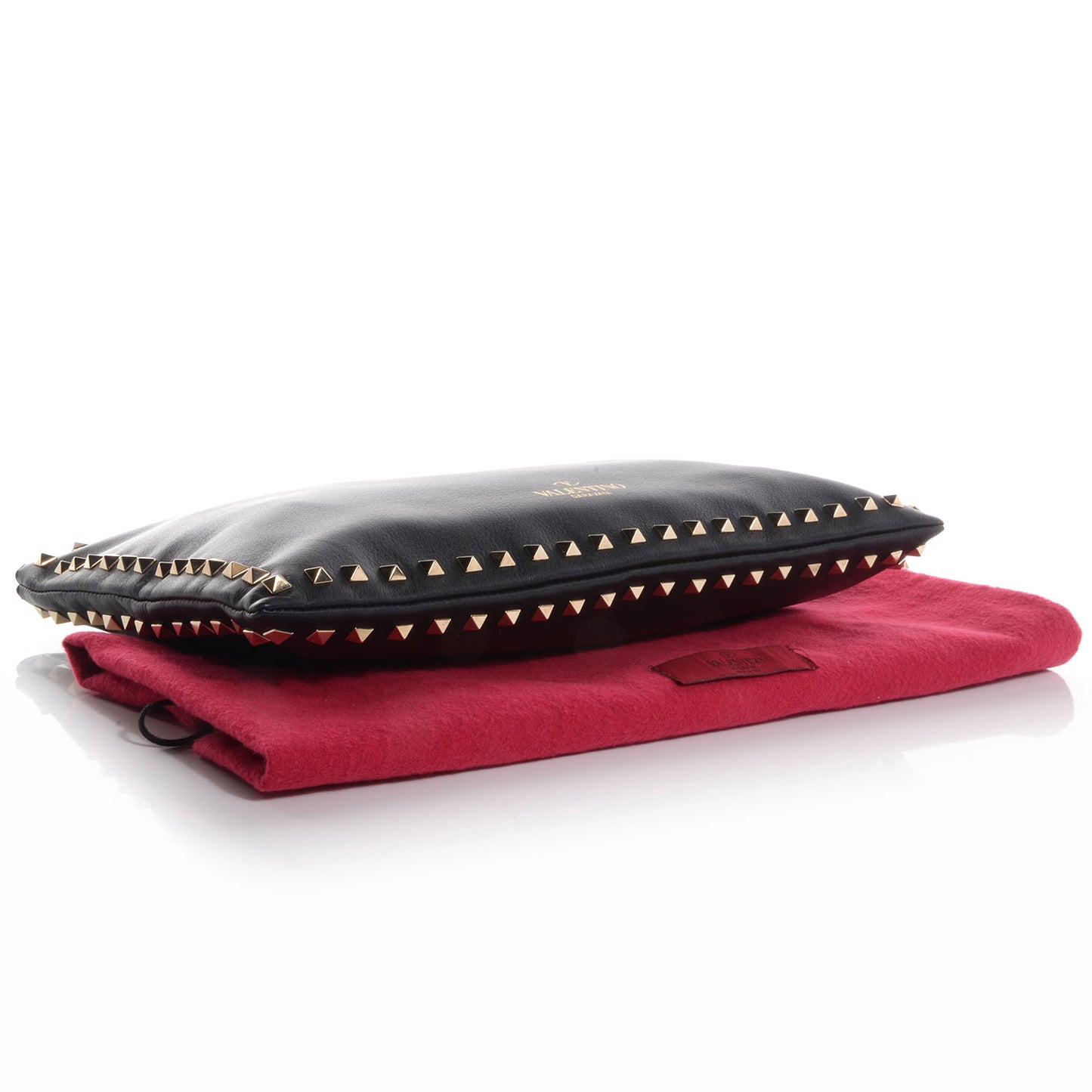 Vitello Large Rockstud Zip Wristlet Pouch Black