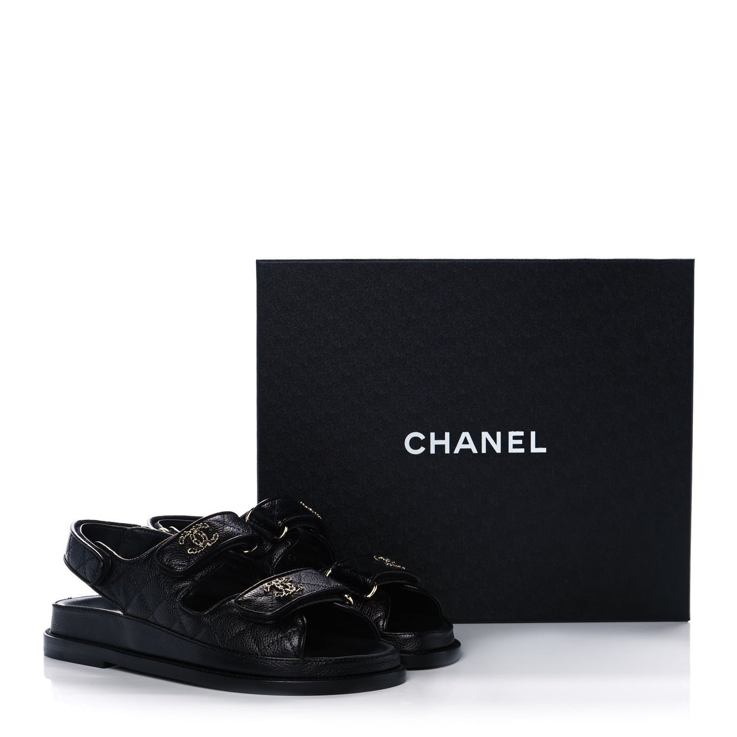 Grained Calfskin Velcro Dad Sandals 36 Black