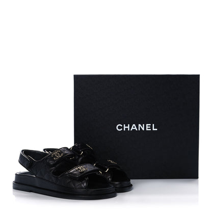 Chanel Grained Calfskin Velcro Dad Sandals 36 Black 8 of 8