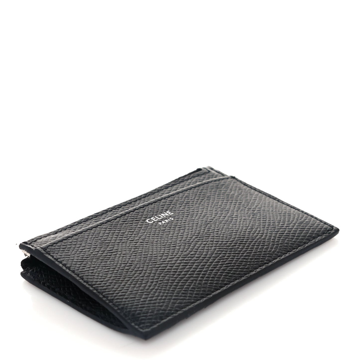 Grained Calfskin Zipped Card Holder Black