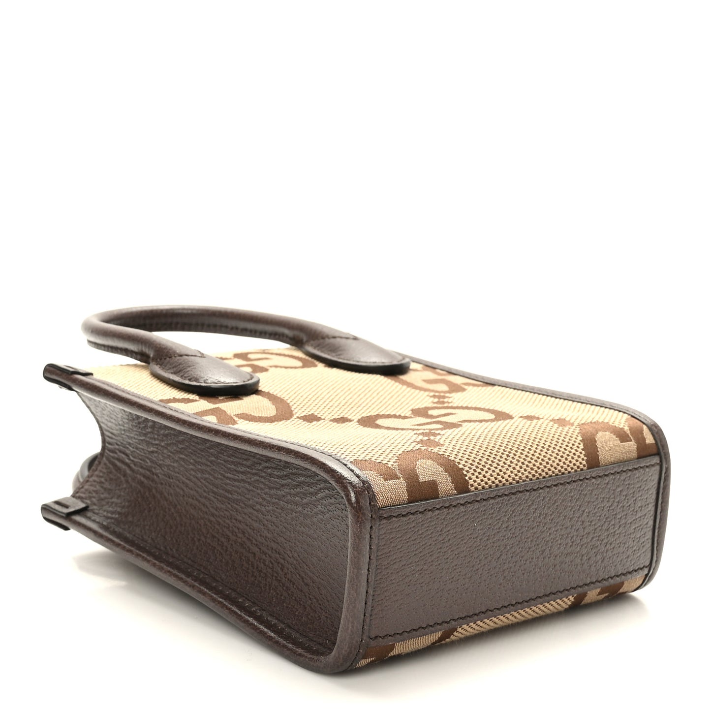 Monogram Jumbo GG Textured Dollar Calfskin Web Mini Vertical Tote Camel Ebony New Acero