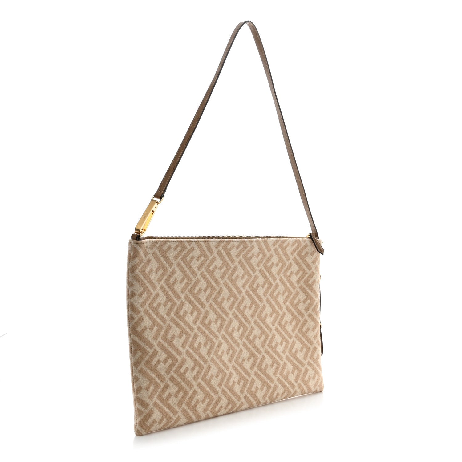 Fendi Wool Vitello King FF 1974 Diagonal Clutch Shoulder Bag Beige Cammello Sand 3 of 10