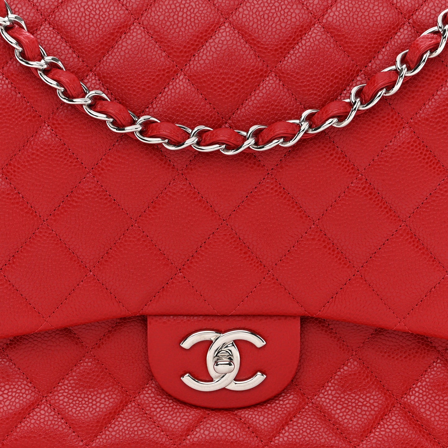 Caviar Quilted Maxi Double Flap Red
