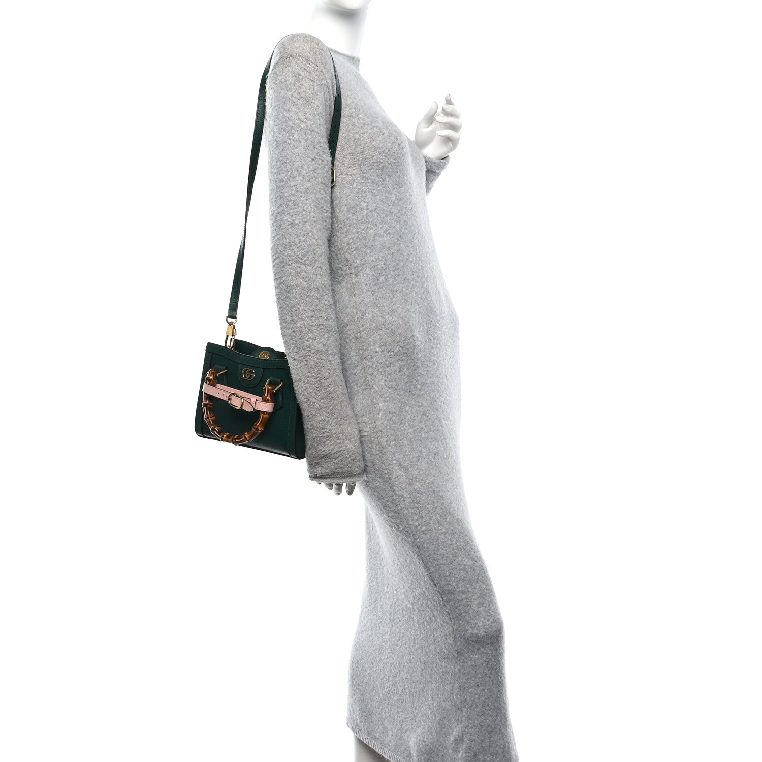 Gucci Textured Dollar Calfskin Web Mini Diana Tote Bag Vintage Green Pink 2 of 10