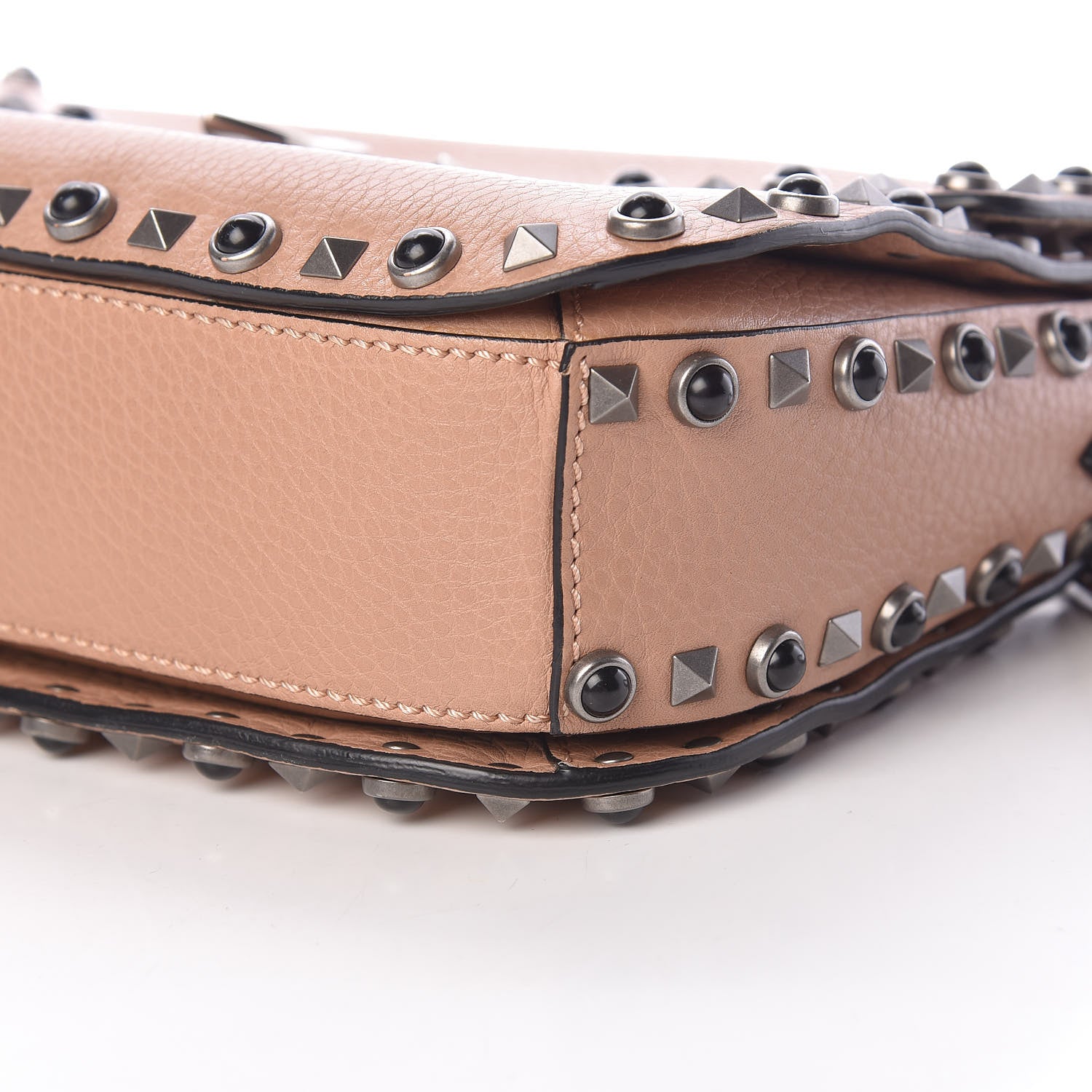Valentino Garavani Pebbled Calfskin Medium Rockstud Rolling Flap Saddle Bag Soft Noisette 8 of 14