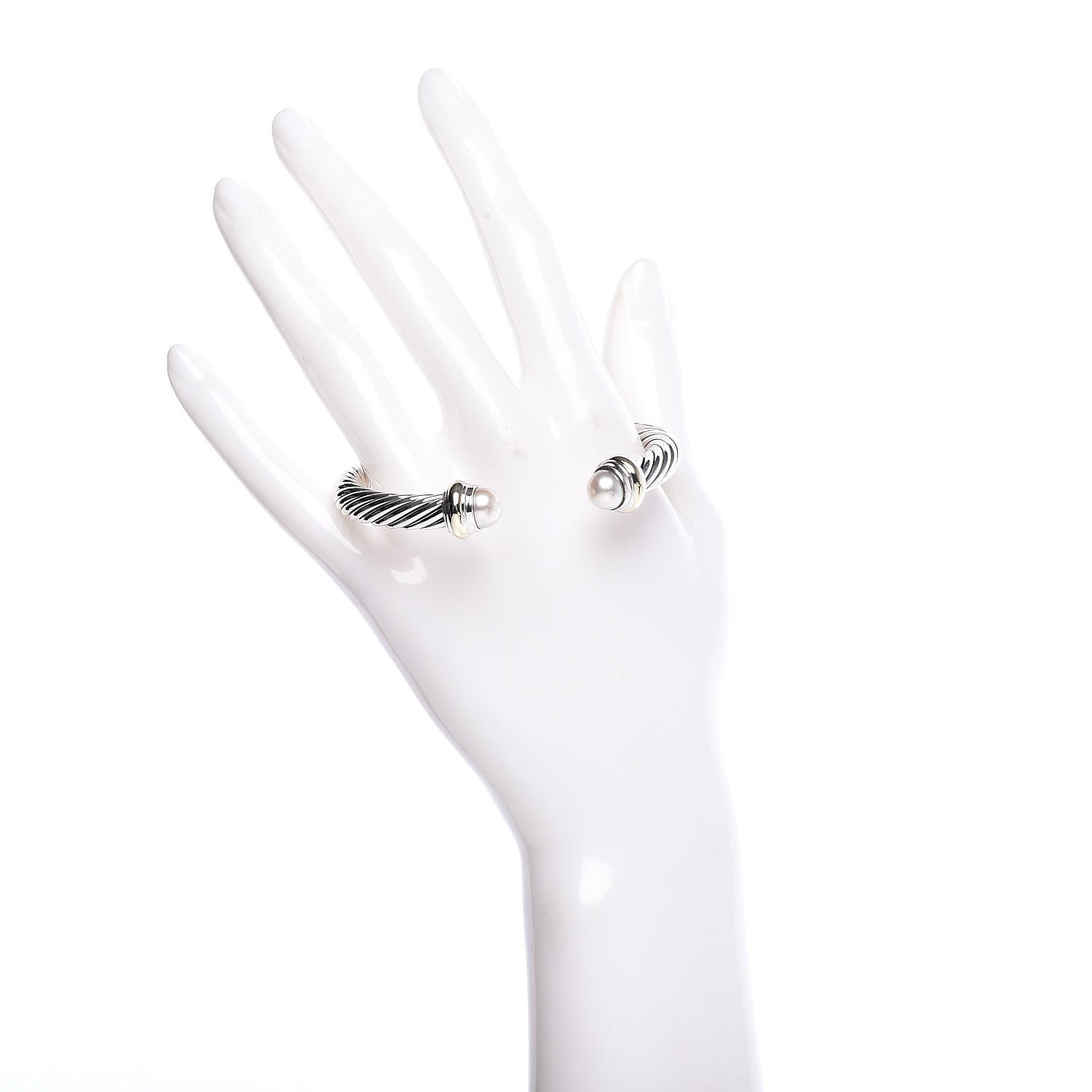 David Yurman Sterling Silver 14K Yellow Gold Pearl 7mm Cable Classics Bracelet 2 of 4