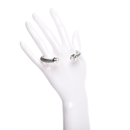David Yurman Sterling Silver 14K Yellow Gold Pearl 7mm Cable Classics Bracelet 2 of 4
