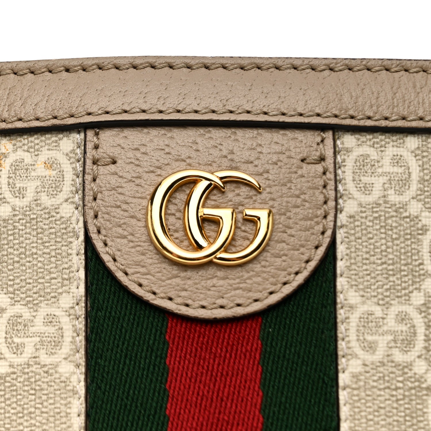 Gucci GG Supreme Monogram Textured Dollar Calfskin Web Medium Ophidia Shopping Tote Beige Mystic White Oatmeal 11 of 15